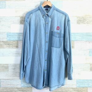 McDonalds M Gear Vintage 90s Denim Shirt Blue Light Wash Cotton Mens Large